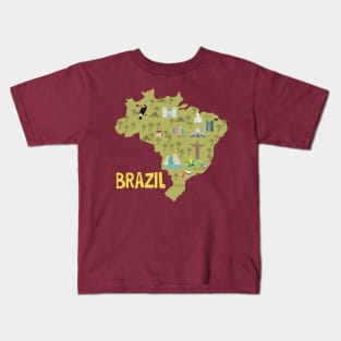 Brazil Illustrated Map Kids T-Shirt